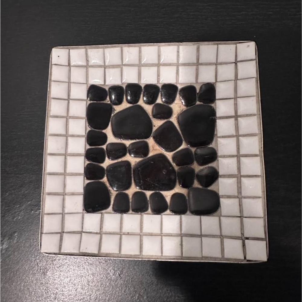 Mosaic Stone Square Plate / vintage ashtray
